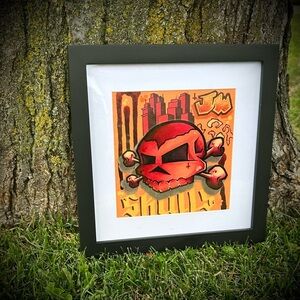 Original Skull Art “Cranium Pit” by Independent Artist Framed Canvas